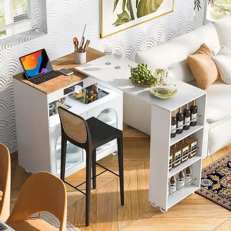 Kitchen Island Cart with Extended Table and Power Outlets