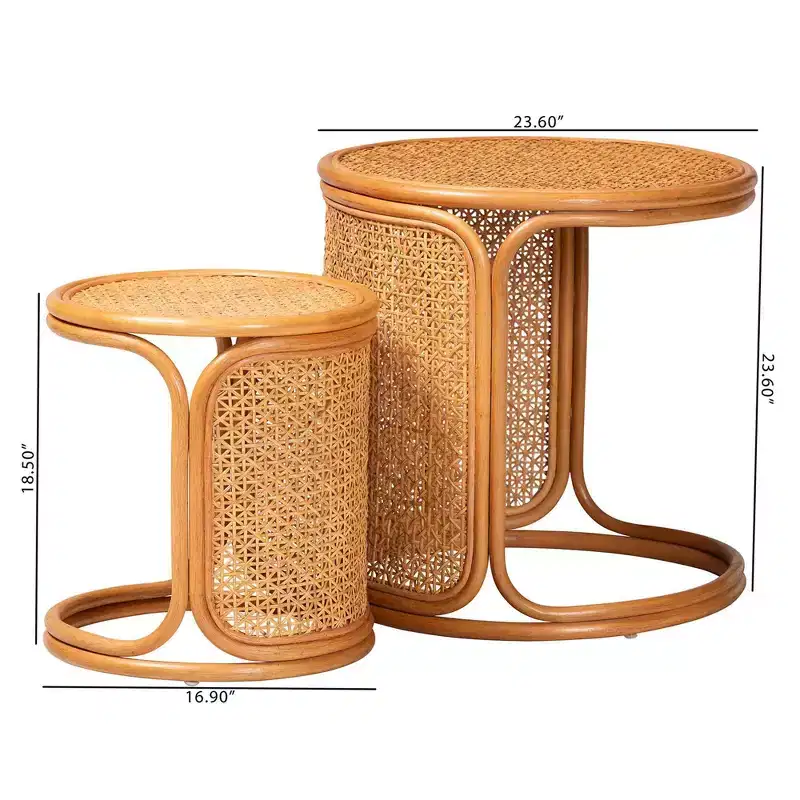 bali & pari 2pc Eldon Rattan Nesting End Table Set Light Honey