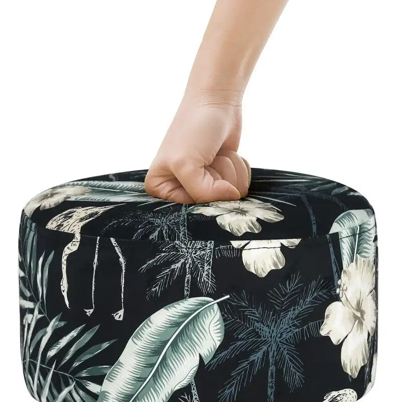 Adeco Modern Round Ottoman Foot Rest Footstool Velvet Fabric Padded