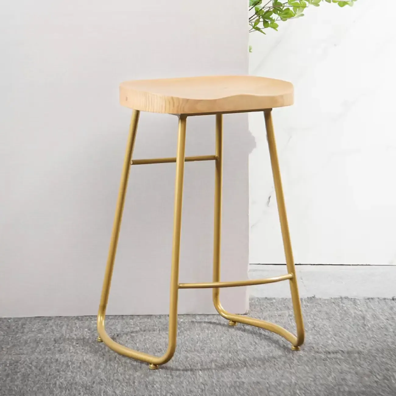 Natural Wood Saddle Seat Backless Counter Bar Stools