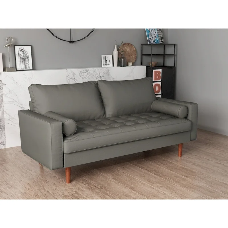 Faux Leather Mid-Century Loveseat – 2-Seat, Multiple Colors
