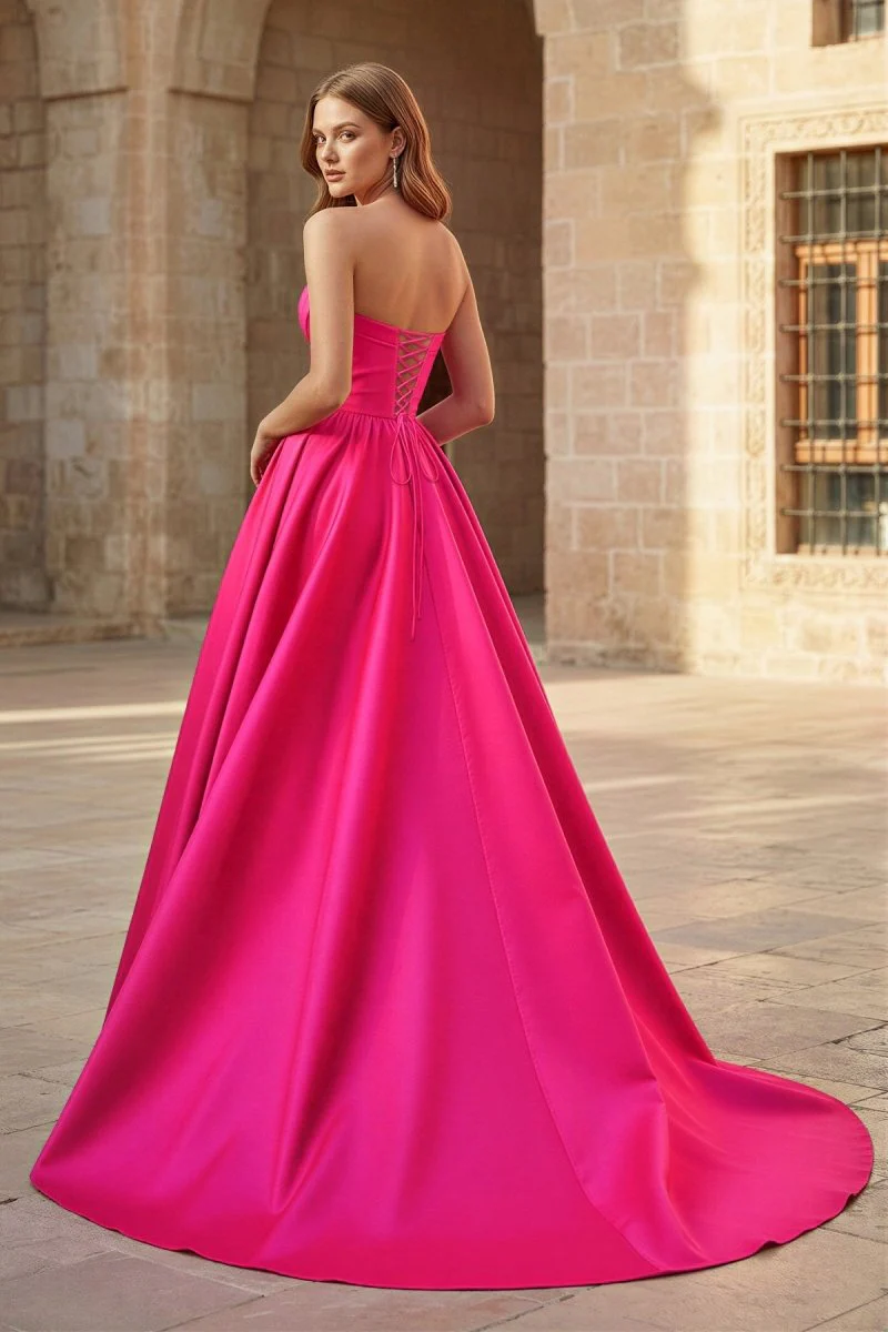 A-Line Strapless Satin Long Prom Dress
