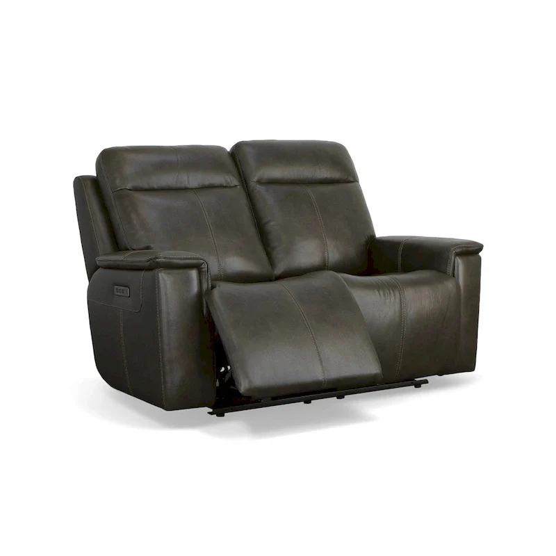 Dark Brown & Tan, Power Reclining Loveseat, Top Grain Leather, 2-Seat