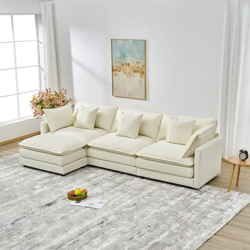 110.2  Chenille Three Seater Upholstered Sofa, Ottoman