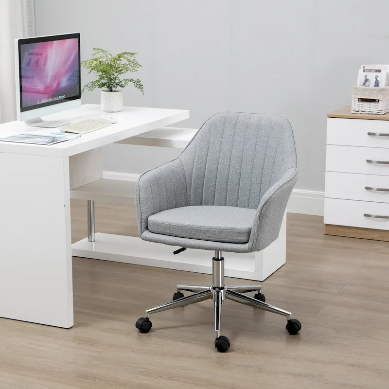 Beige / Light Grey Mid-Back Swivel Office Chair, Tub Shape, Single Seat