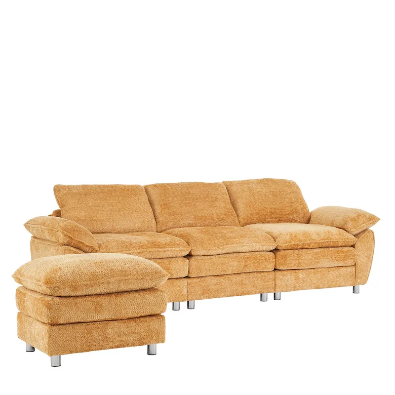 Modern Deep 3-Seat Sofa Couch with Ottoman