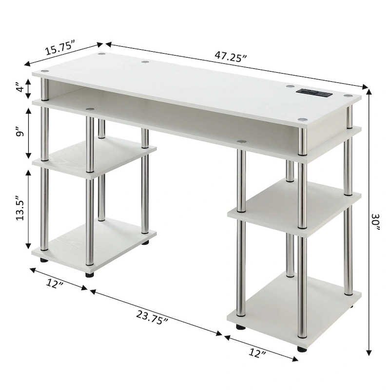 Convenience Concepts Designs2Go No Tools Student Desk with Charging Station and Shelves