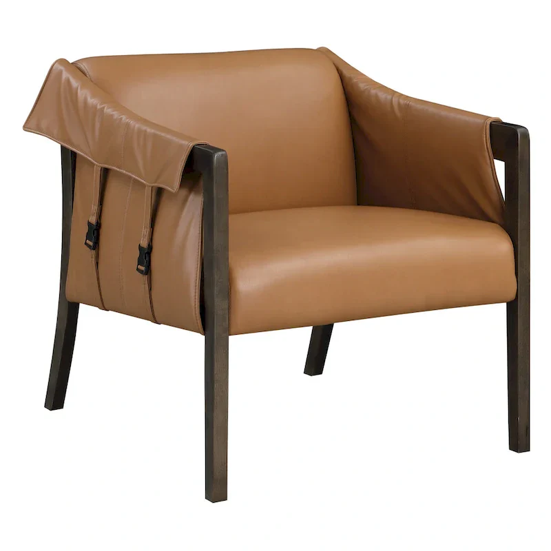 Brown Faux Leather Sling Accent Chair with Buckle Design