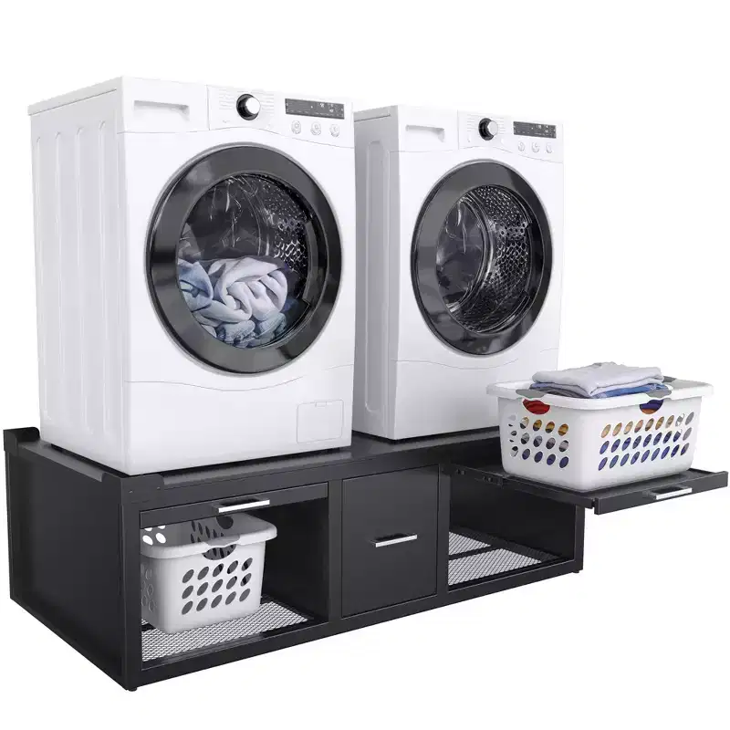 GDLF Washer and Dryer Pedestals, Universal Washer and Dryer Stand with Pull-Out Shelf, Black