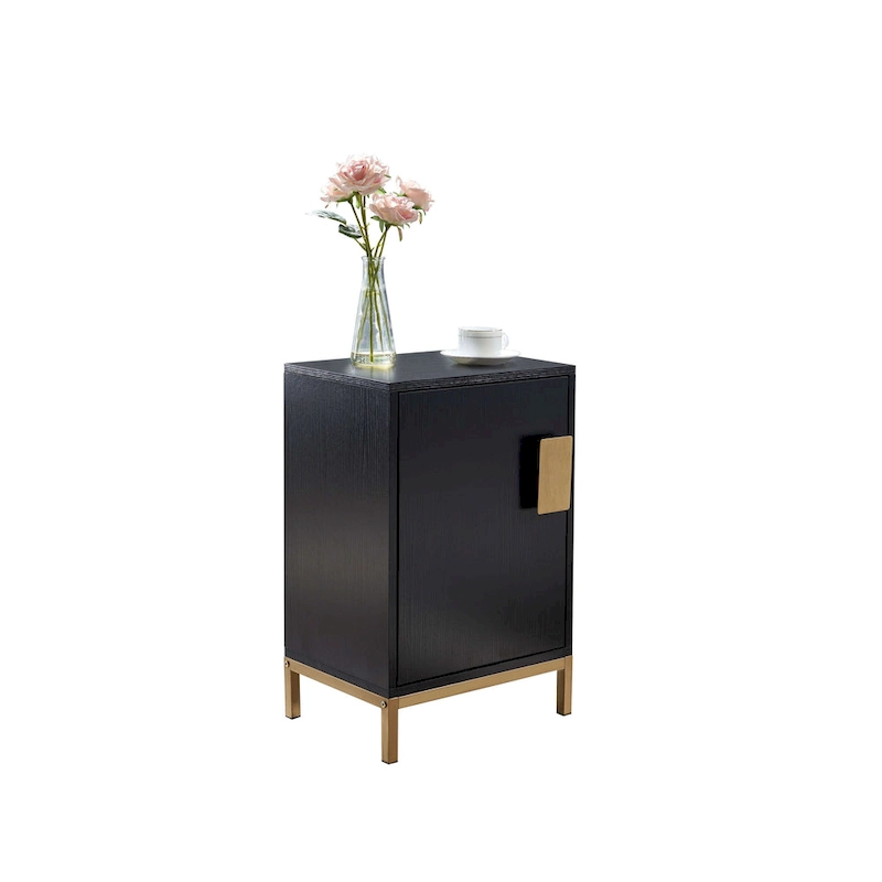 Elegant Side Cabinet with Oak Black Finish and Gold Metal Legs