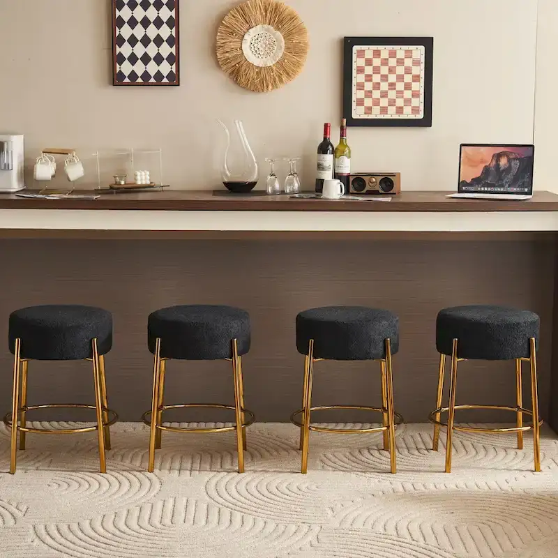 Black+Gold Modern 20 Barstools with Sturdy Hardware Support Legs (Set of 2)