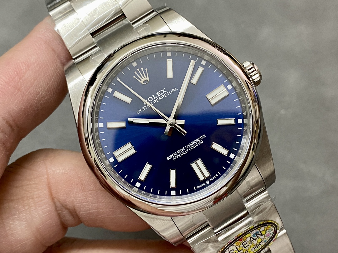 Blue dial Clean factory Rolex Oyster Perpetual replica watch with 3230 movement