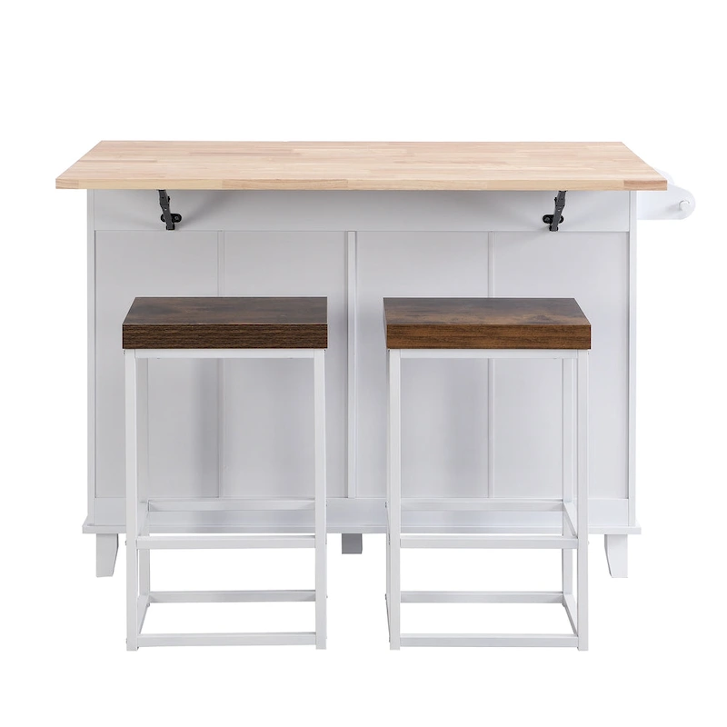 Topmax Farmhouse Kitchen Island Set With Drop Leaf And 2 Seatings
