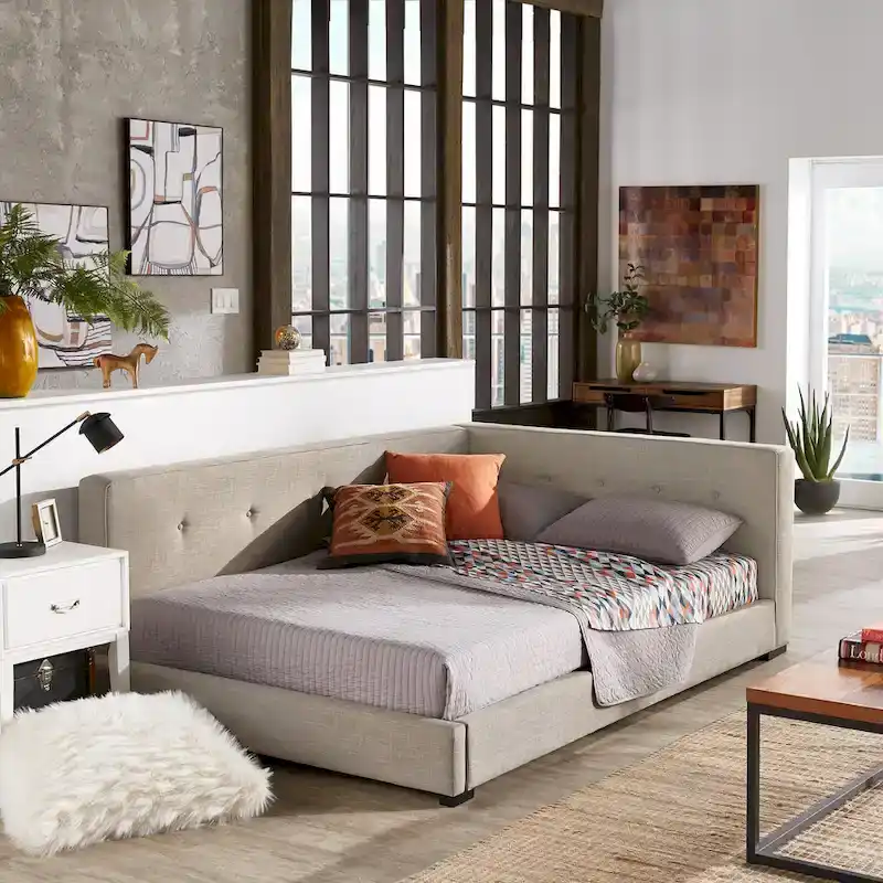 Grey Full Size Button-Tufted Fabric Lounger – Sleeps 1