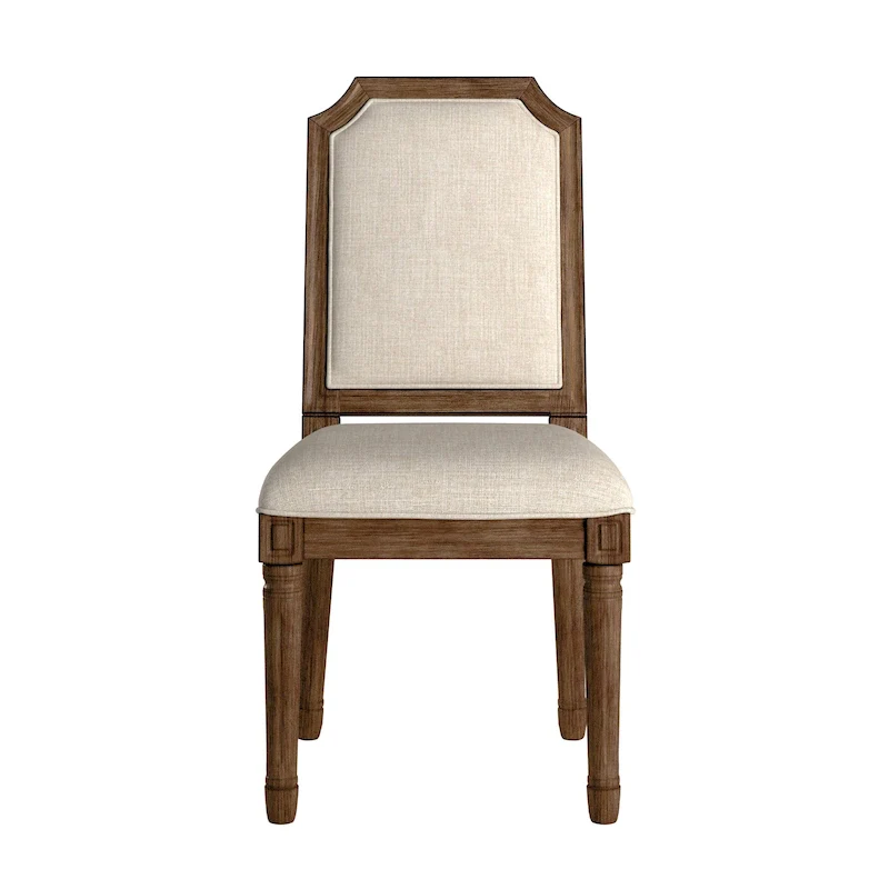 Arched-Back Linen and Solid Wood Dining Chairs (Set of 2)