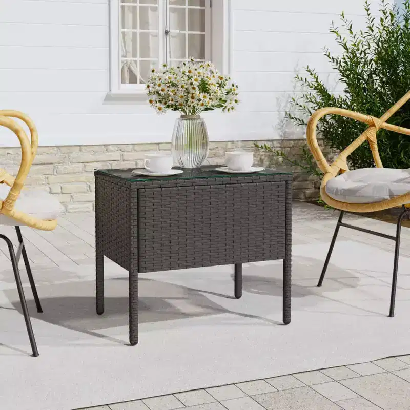 Side Table Black Poly Rattan Compact Durable Side Table