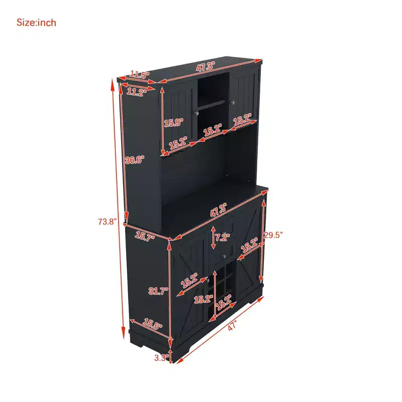 Farmhouse Coffee Bar Cabinet, Wine Storage Cabinet with Drawers Shelves, Buffet Cabinet Wine & Glass Racks for Dining Room, Kitchen