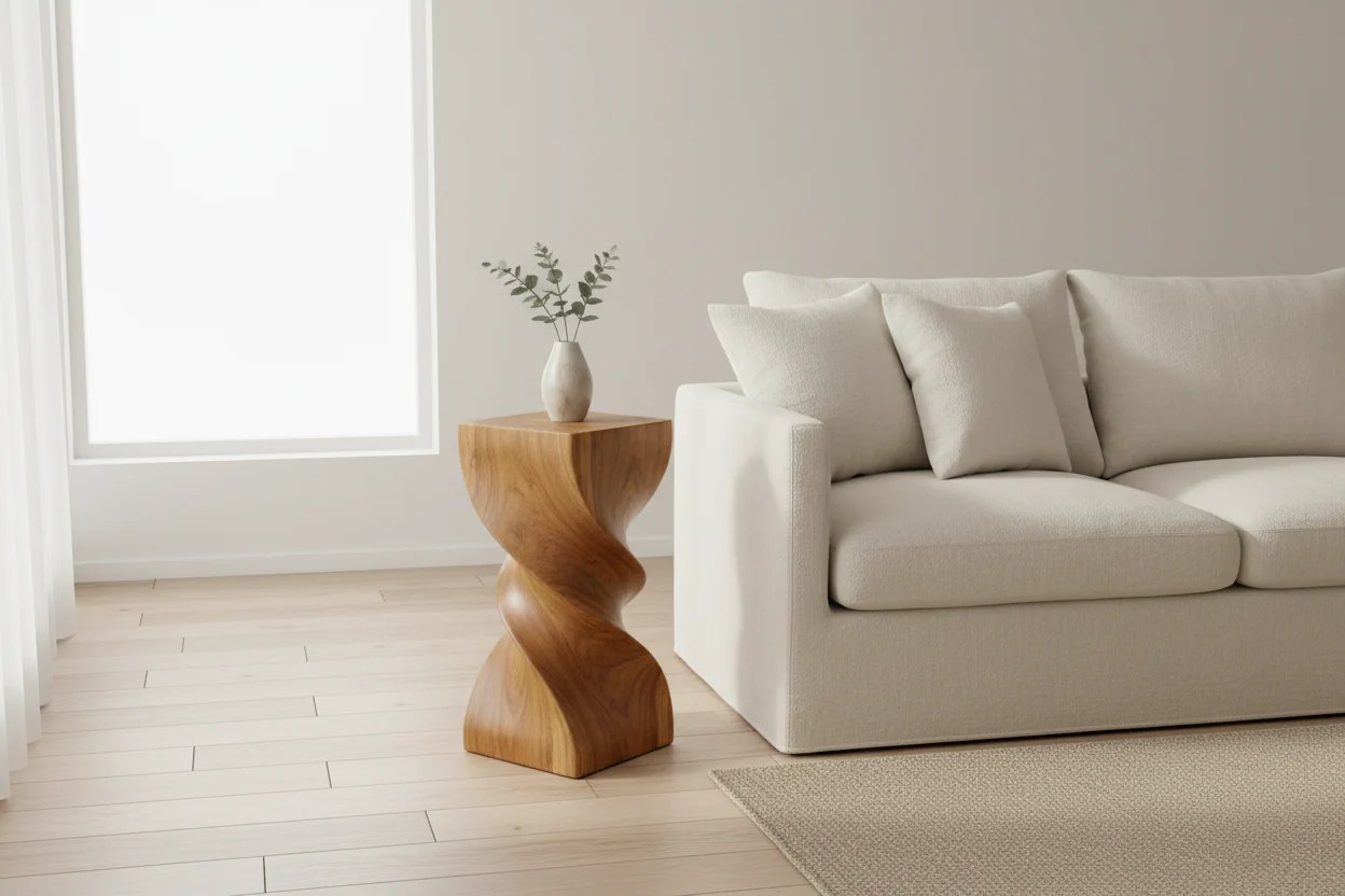 Wood Double Twist Stool Table Oak Oil - 14 x 14 x 30