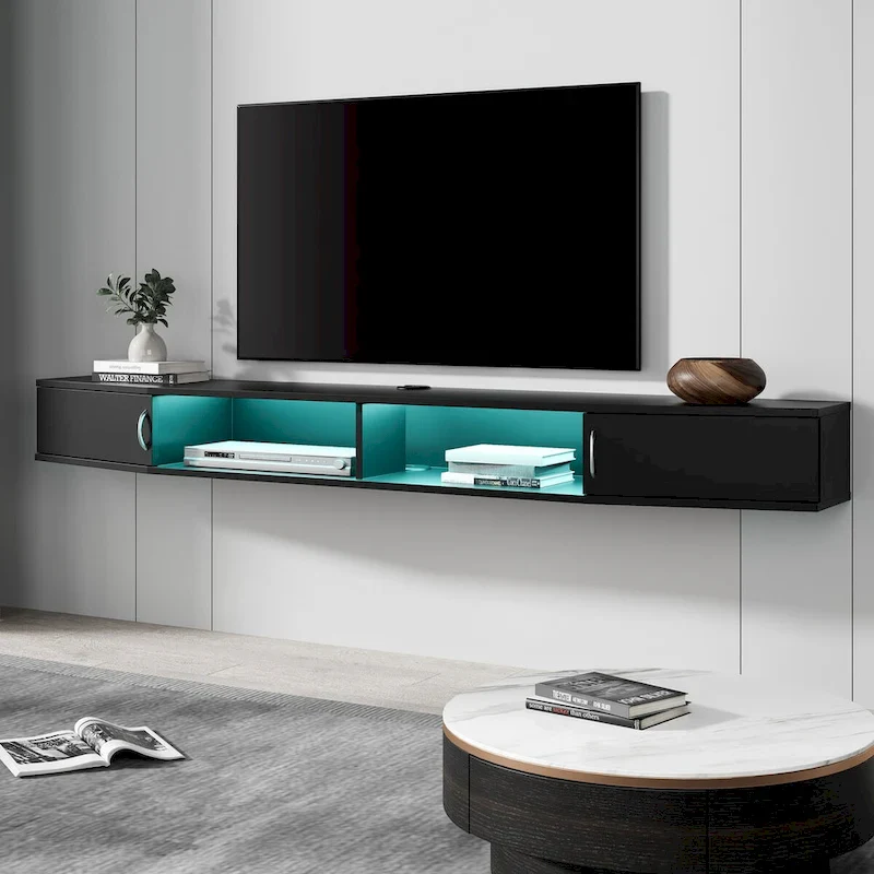 70-Inch Floating TV Stand Wall Mounted with Charging Station