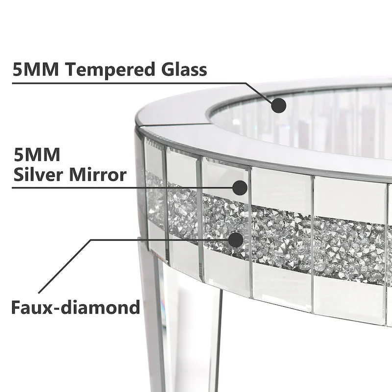 Round Glass Top Coffee Table with Crystal Inlay