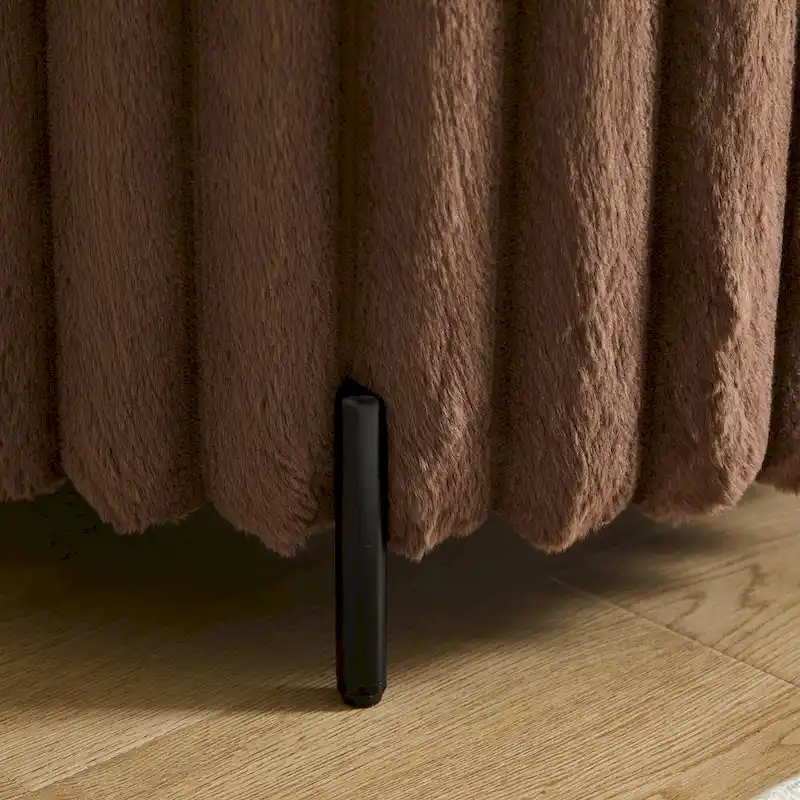 22.05Wide Upholstered Round Pouf Ottoman Foot Rest with Black Metal Legs