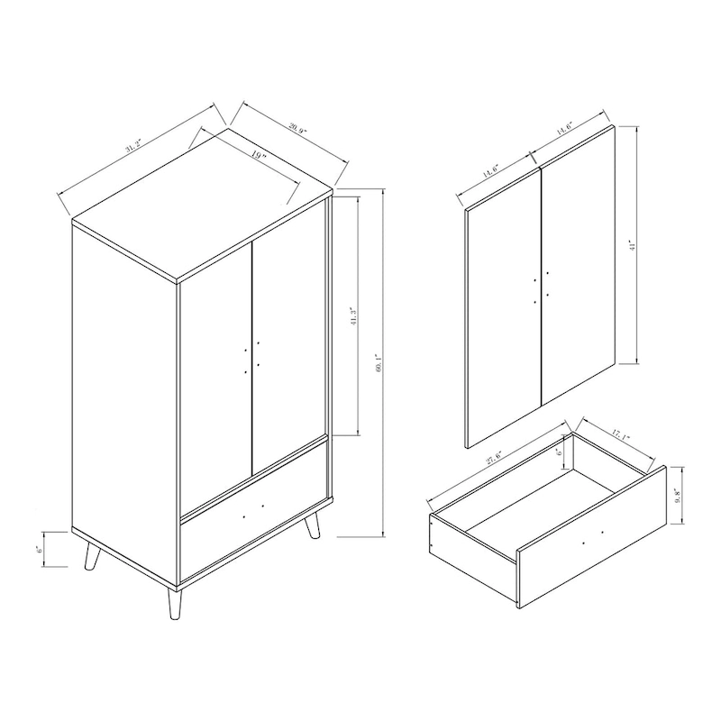 DH BASIC Mid-Century Modern Distressed Grey 1-Drawer Wardrobe Armoire by Denhour