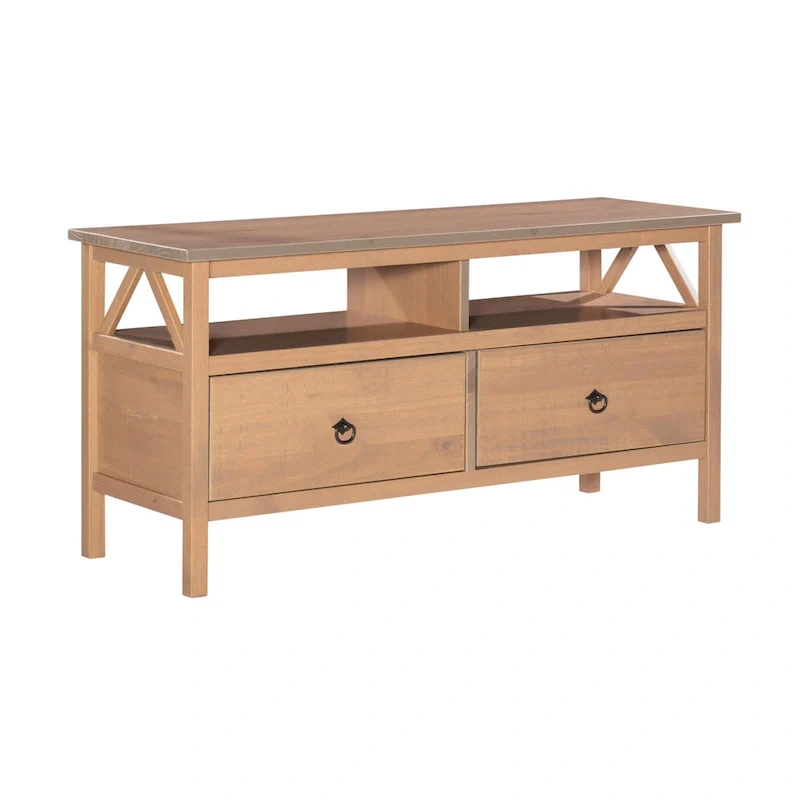 44-Inch TV Stand with Open Shelf and Two Drawers – Brown