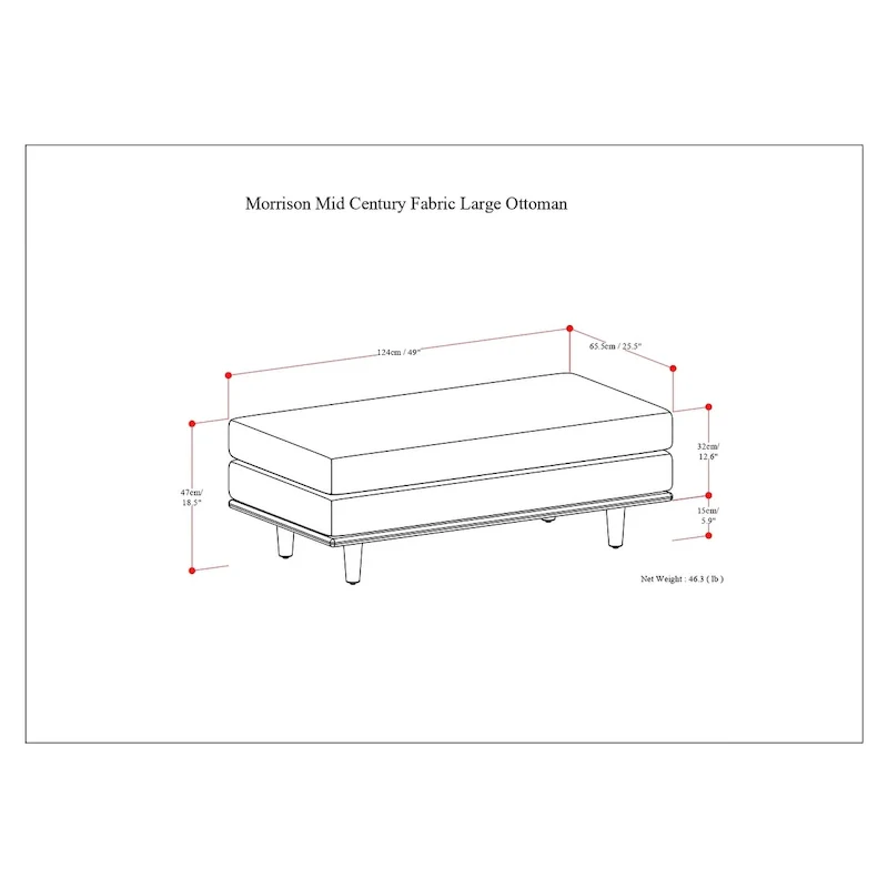 WYNDENHALL Brixley 49 inch Wide Mid-Century Modern Table Ottoman