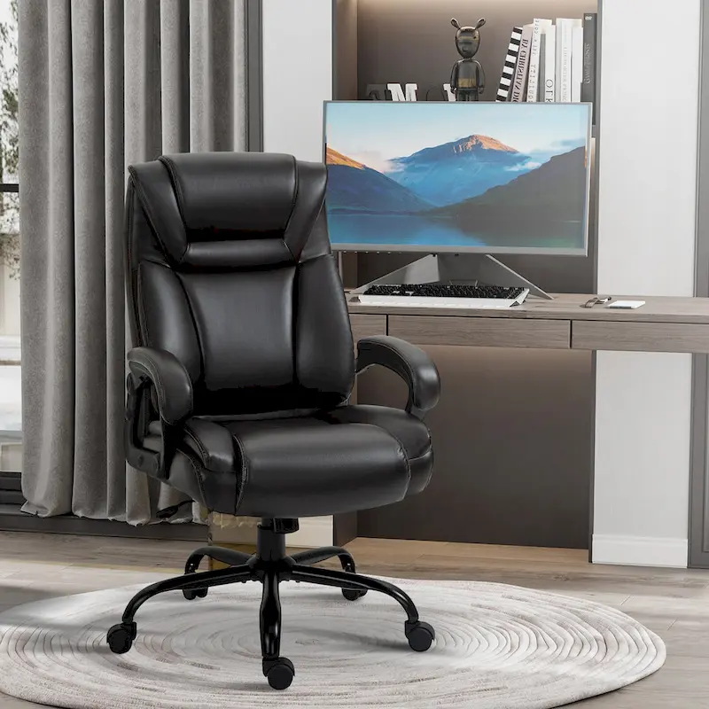 Executive Office Chair with Wide Seat, Computer Desk Chair with High Back, Adjustable Height and Swivel Wheels