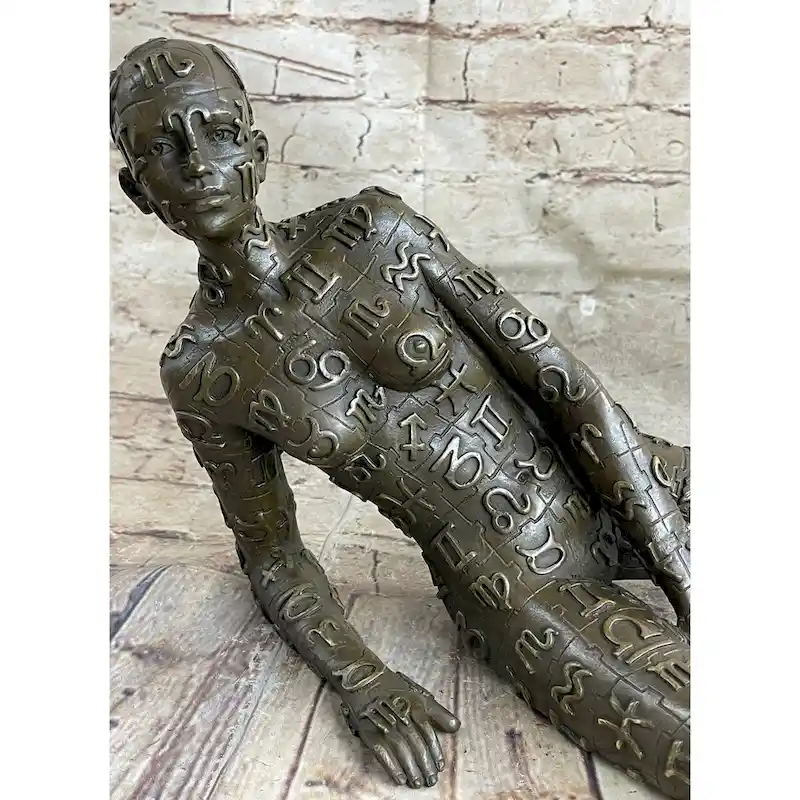 Signed Tribute To Dali Lady With Zodiac Outfit Bronze Sculpture Statue Figurine