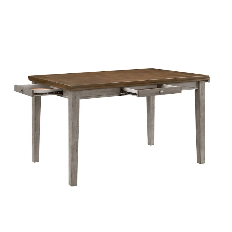 Counter Height Dining Table with 4 Drawers - Seats 6 (Cherry Brown & Gray)