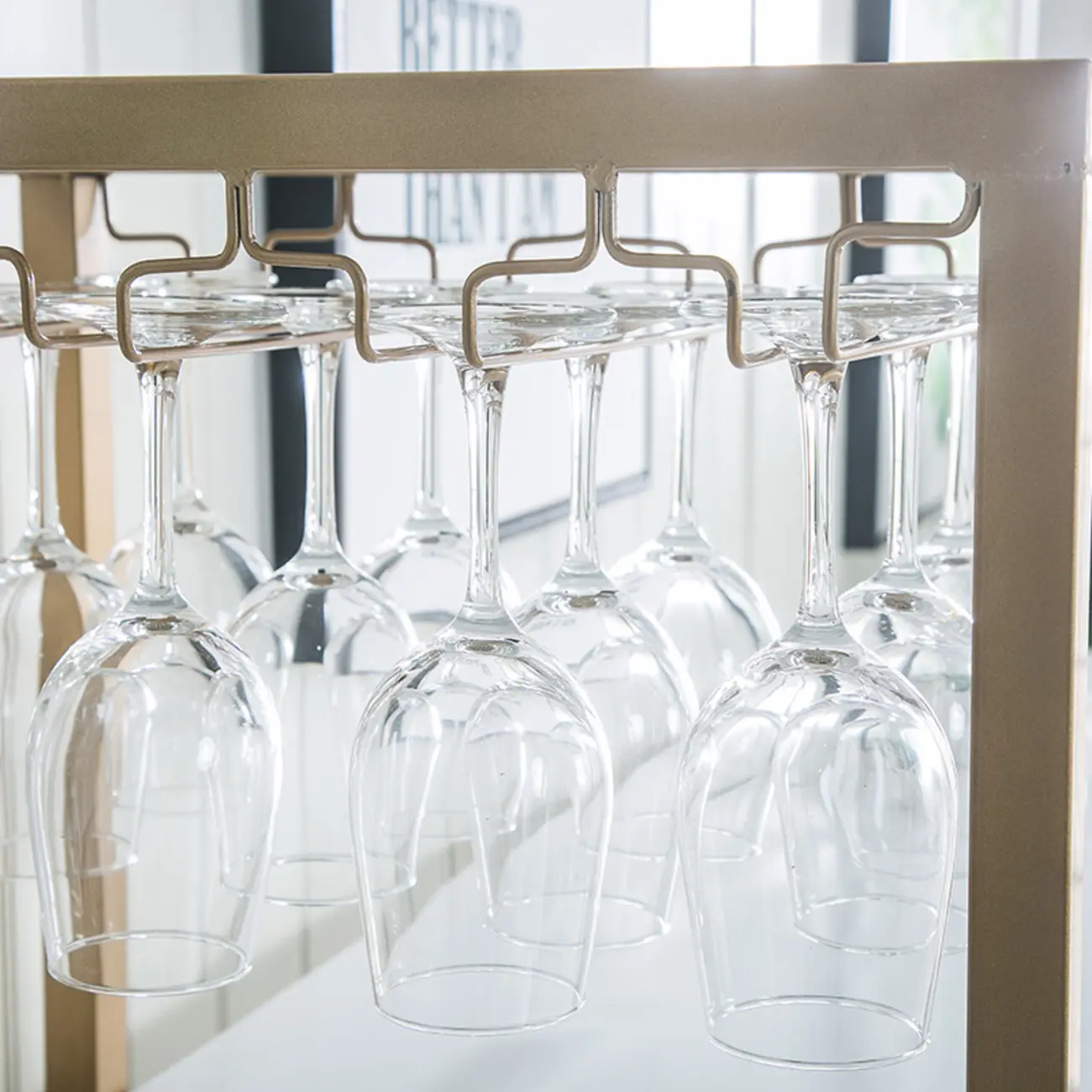 Glam White-Gold 2-Tier Shelves Bar Tables with Stemware Holders