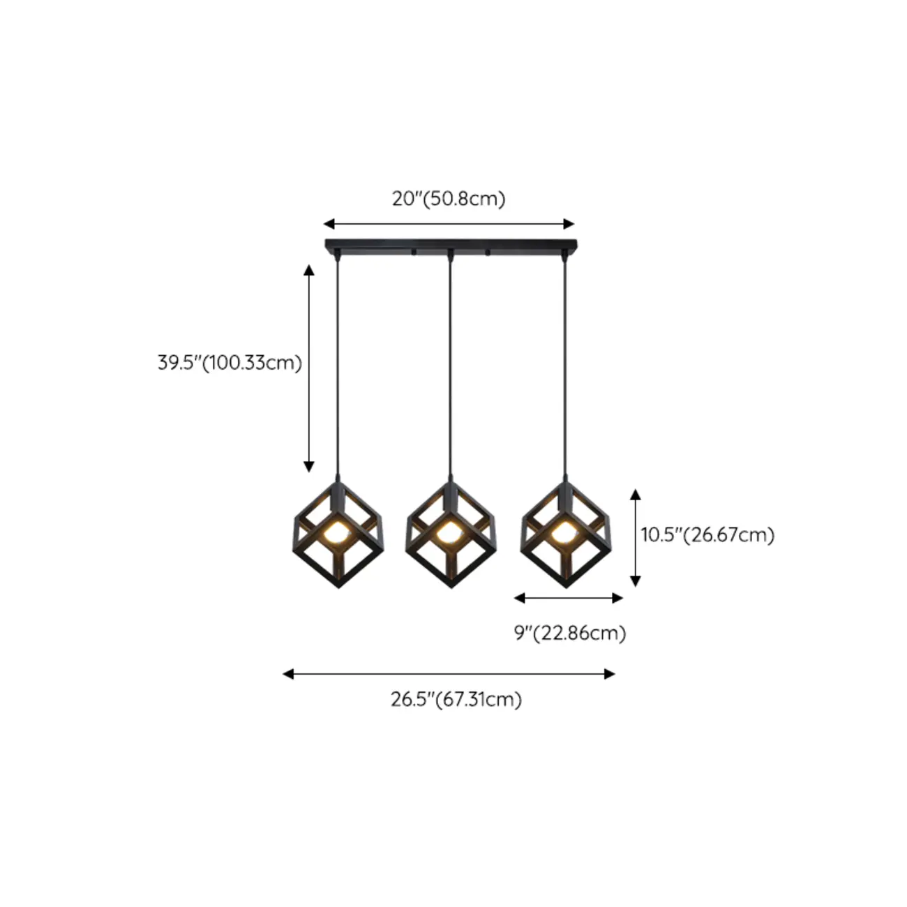 Industrial Black Metal Geometric Island Pendant Light