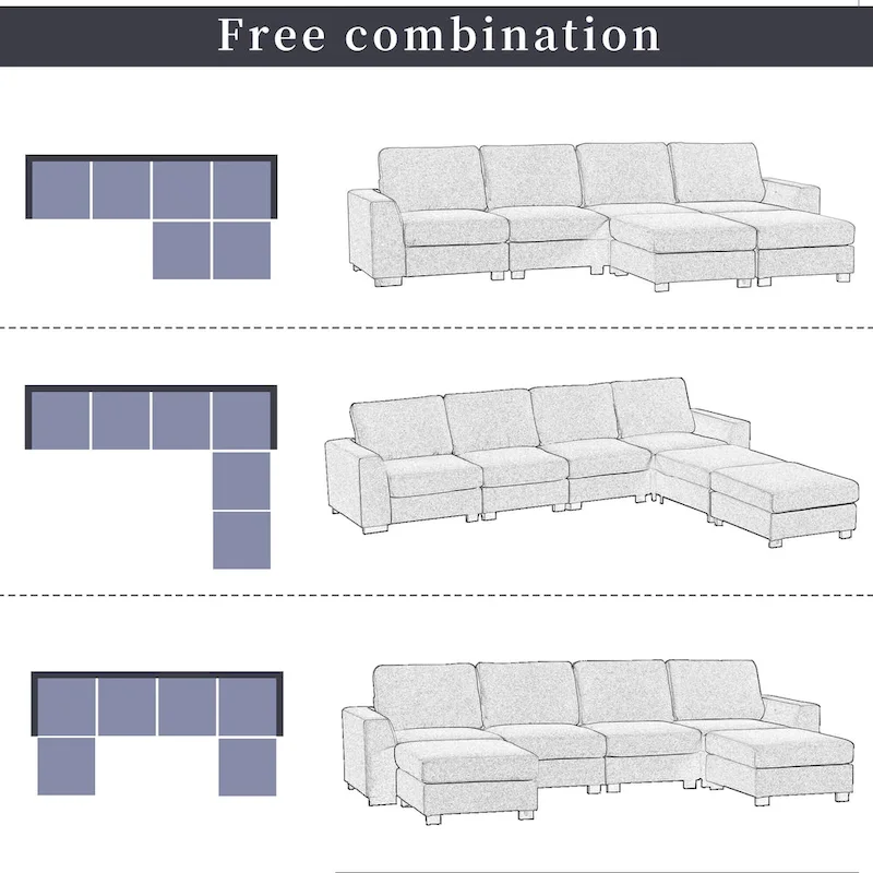 3 Pieces U shaped Sectional Sofa with 2 Removable Ottomans