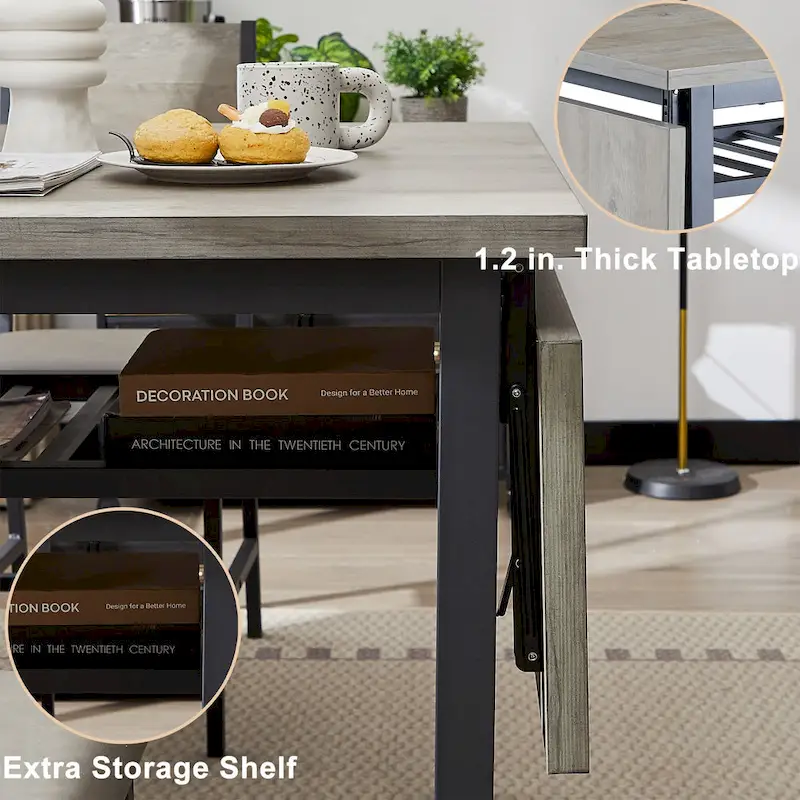 Modern Industrial 63.2 Extendable Dining Table w/Drop Leaf, Seats 6