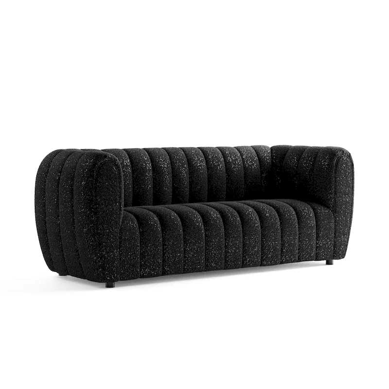 Furniture of America Lucinda Modern Vertical Channel Tufted Boucle Accent Sofa Couch with Wooden Legs
