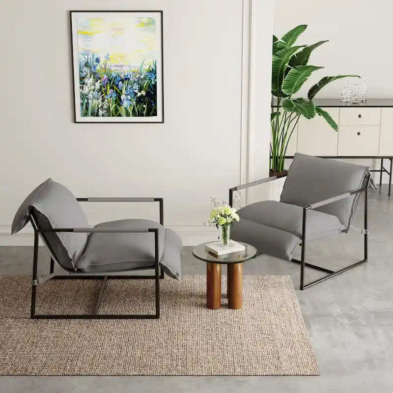 Fabric Accent Chair Metal Framed Sling Armchair Set of 2