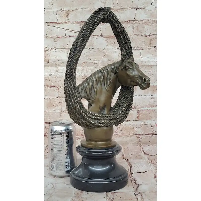 Bronze Horse Head With Braided Lo Sculpture On Marble Base