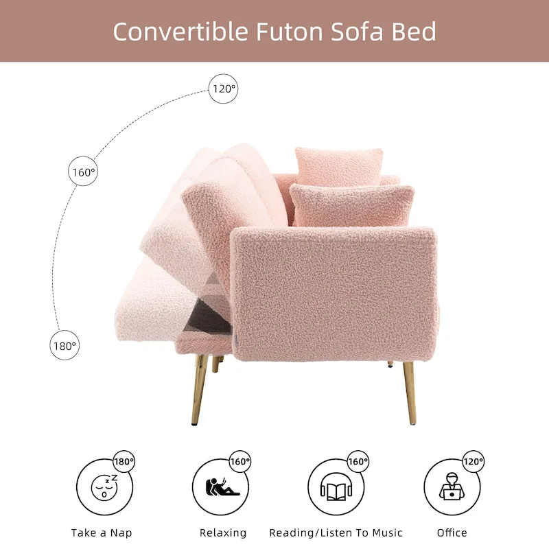 Teddy Fabric Upholstered Tufted Loveseats Sleeper Sofa With Rose Golden Legs