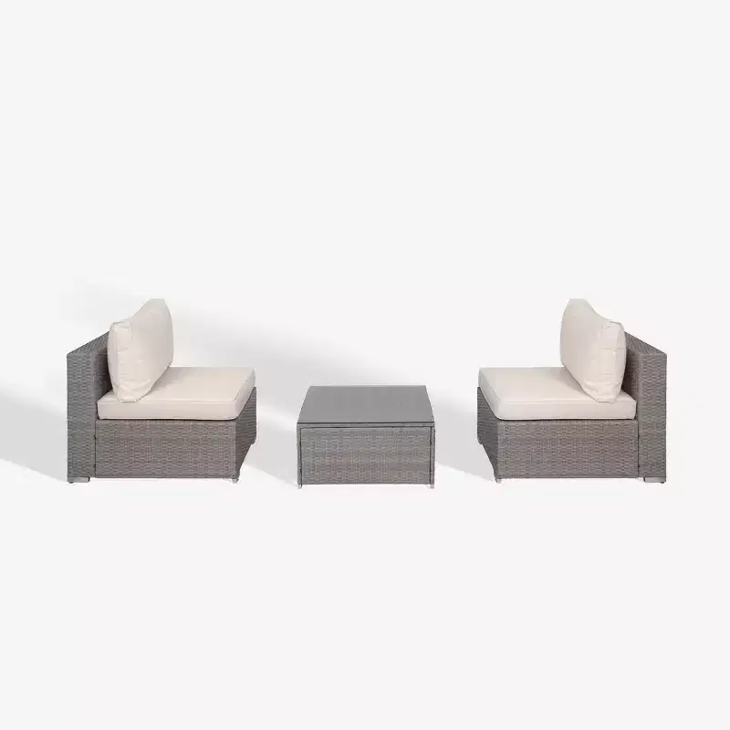 WestinTrends 3-Piece Outdoor Patio Armless Sofa Conversation Bistro Set with Coffee Table, Gray/Ivory