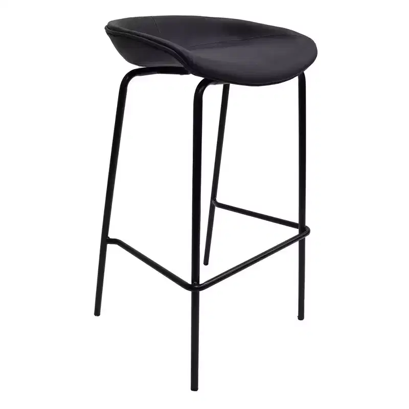 LeisureMod Servos Modern Barstool in Upholstered Faux Leather and Black Iron Frame