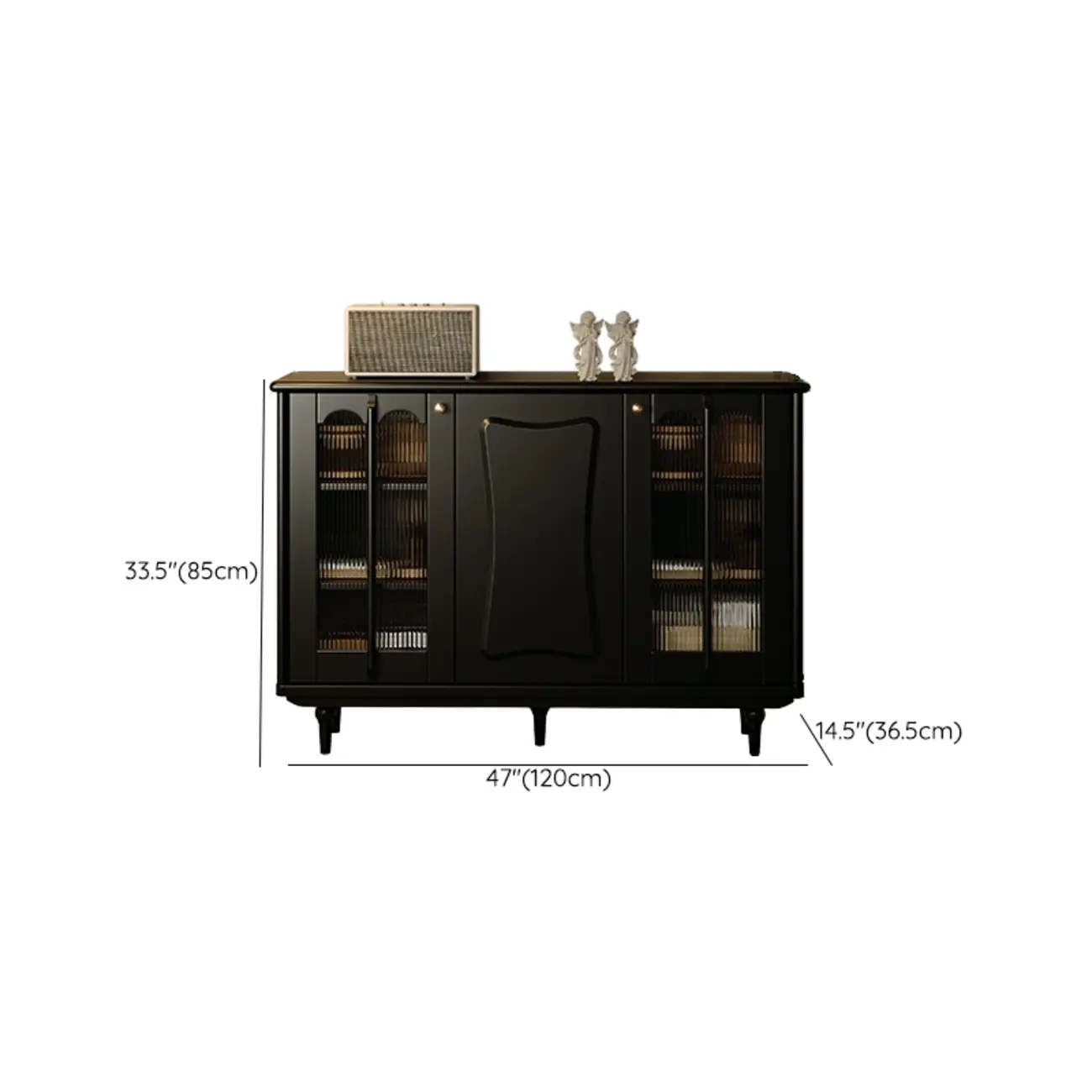 Medieval Style Black Wooden Buffet Table with Shelves