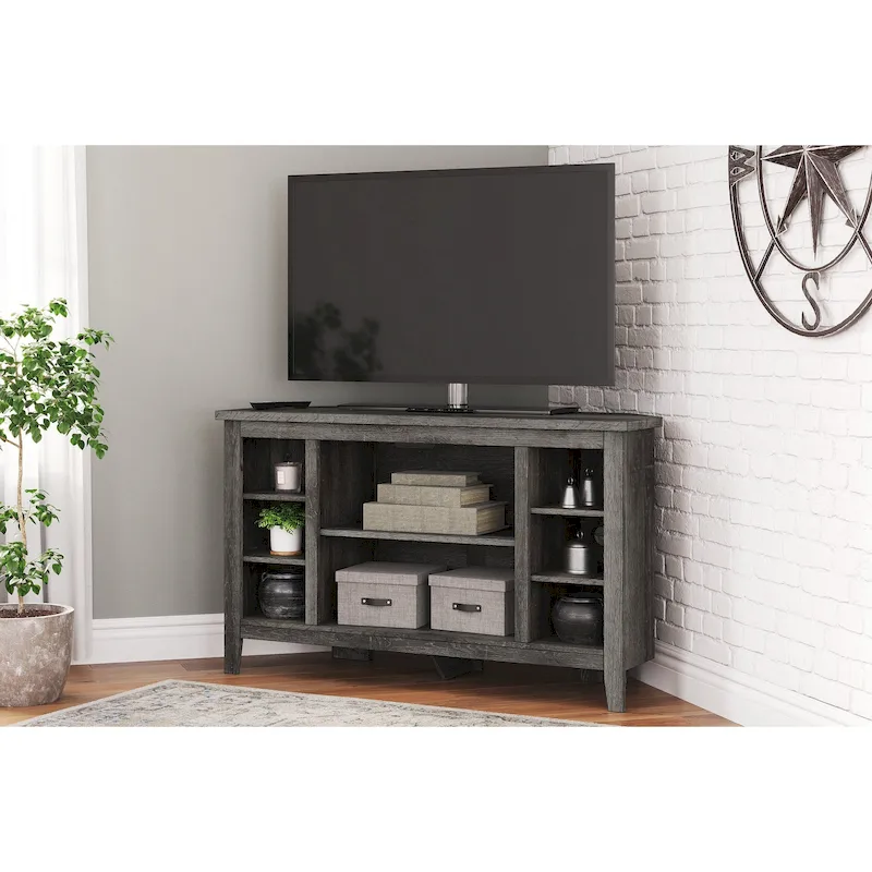 Corner TV Stand with Adjustable Shelf – Grey / Brown / Antique White, 48