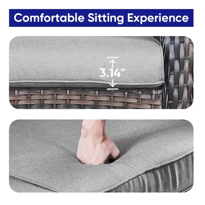 Patio Glider Rocking Chair with Sofa and Ottoman, Coffee Table - Brown