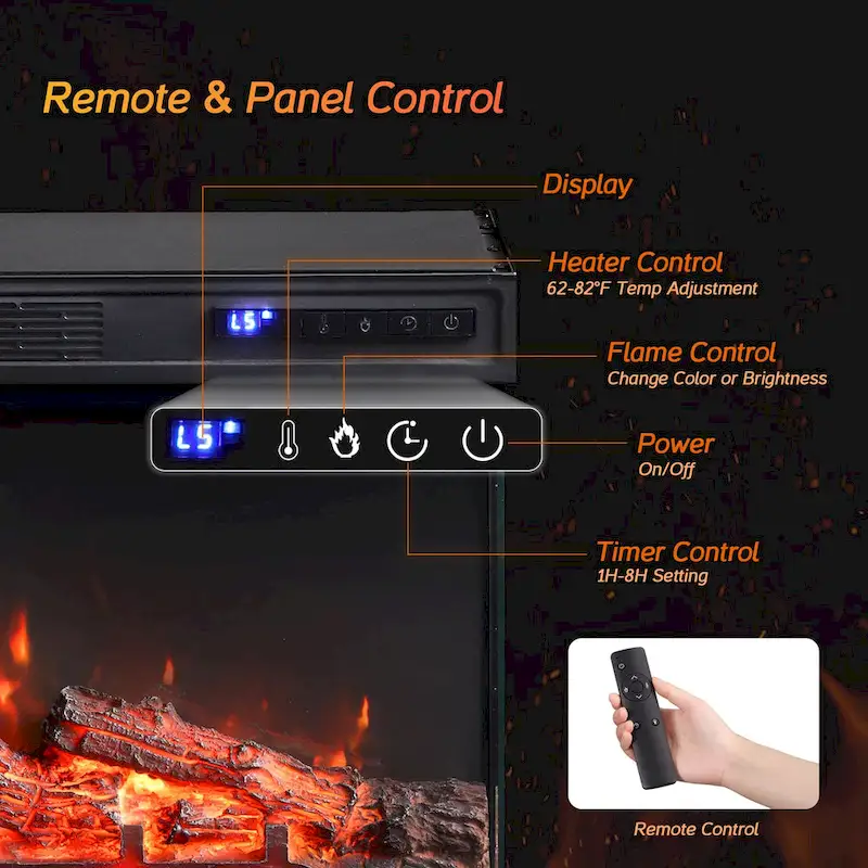 WAMPAT 36 inch 3 Sided Glass Electric Fireplace InsertBlack