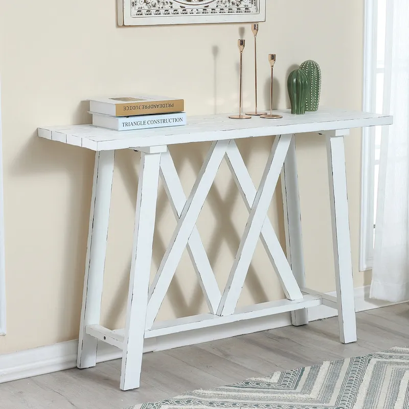 Farmhouse White Console Entry Table, 32.5H x 47.9W x 15D