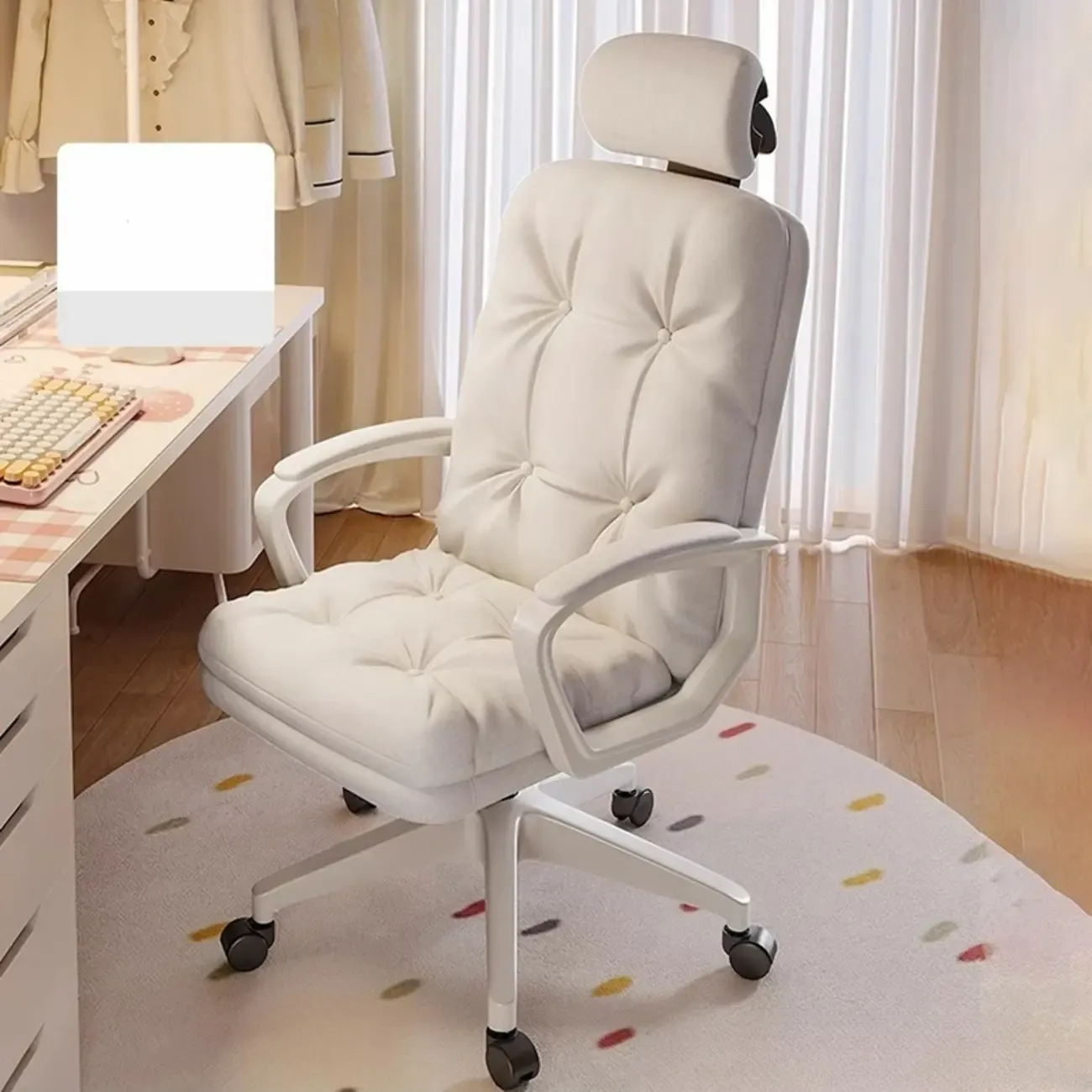Modern White Leather Swivel Ergonomic Office Chair