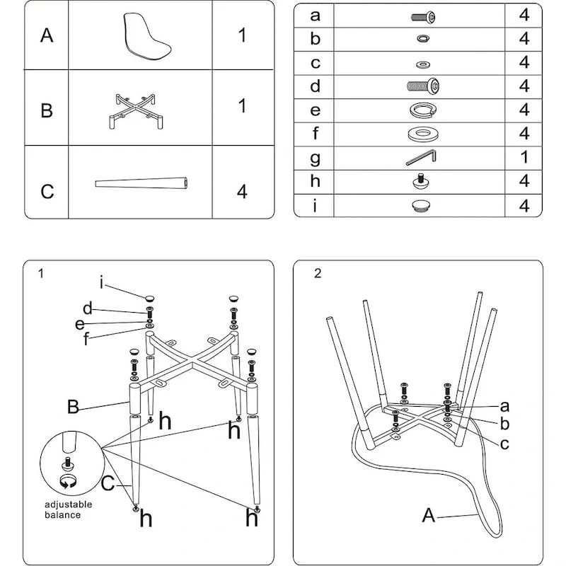 Modern Kitchen Dining Side Chair with Metal Legs, Set of 4, Amber
