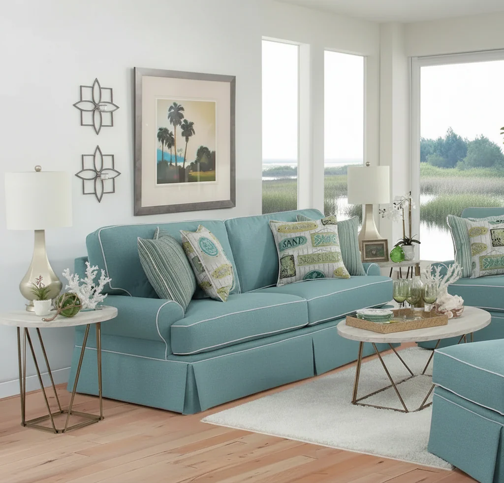 Aqua Round Arm Sofa, 3-Seater