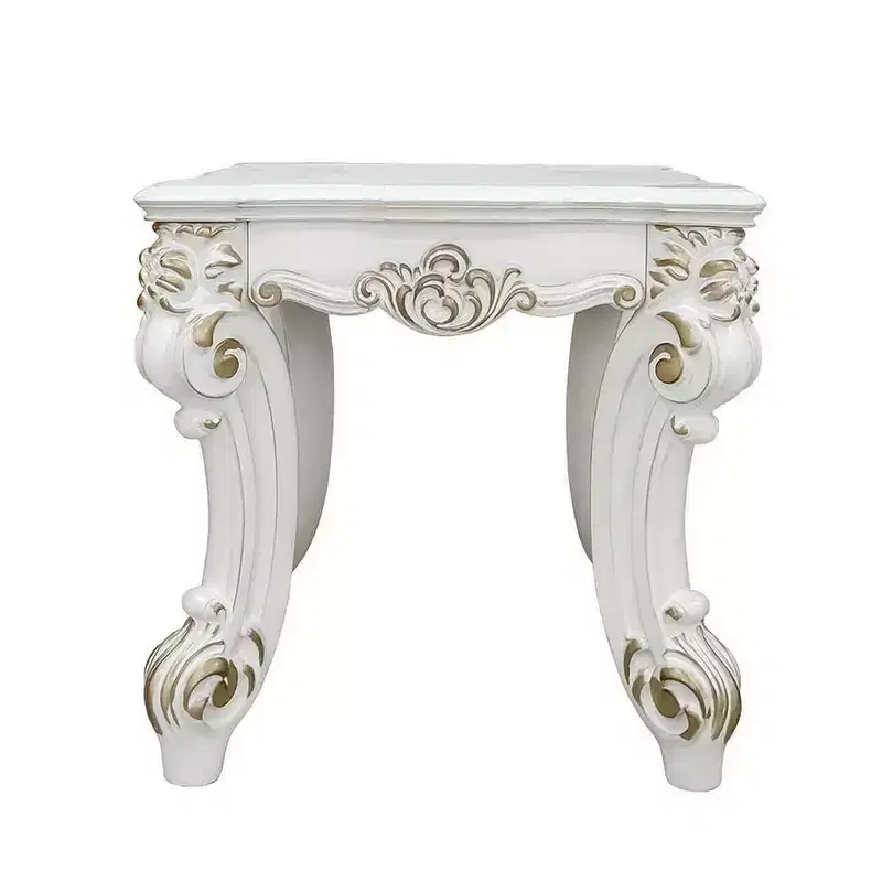 Royal Hampton Marble Top End Table with Hairpin Style Metal Legs, White and Black